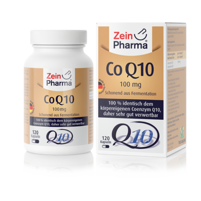 Sie sehen eine Packung Zeinpharma Coenzym Q10 100 mg Kapseln, Produktbild: 01 Zeinpharma Coenzym Q10 100 mg Kapseln, A-Nr.: 3818706 - 01