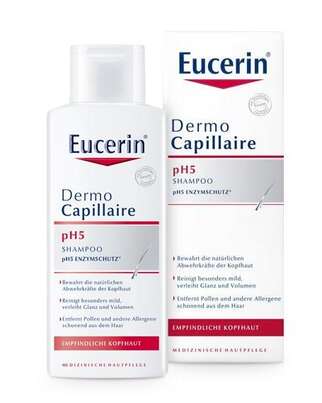 Sie sehen eine Packung Eucerin DermoCapillaire pH5 Shampoo, Produktbild: 01 Eucerin DermoCapillaire pH5 Shampoo, A-Nr.: 3949130 - 01