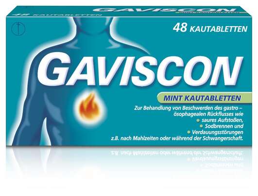 Sie sehen eine Packung Gaviscon Kautabletten Mint, Produktbild: 01 Gaviscon Kautabletten Mint, A-Nr.: 4210616 - 01