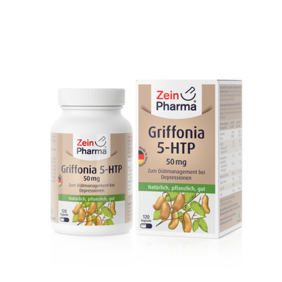 Sie sehen eine Packung Zeinpharma Griffonia 5-HTP 50 mg Kapseln, Produktbild: 01 Zeinpharma Griffonia 5-HTP 50 mg Kapseln, A-Nr.: 4159973 - 01