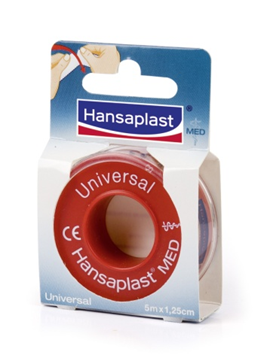 Sie sehen eine Packung Hansaplast Universal MED Rollenpflaster 1,25cm x 5m, Produktbild: 01 Hansaplast Universal MED Rollenpflaster 1,25cm x 5m, A-Nr.: 2843174 - 01
