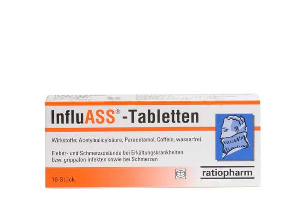 Sie sehen eine Packung InfluASS Tabletten, Produktbild: 02 InfluASS Tabletten, A-Nr.: 3512812 - 02