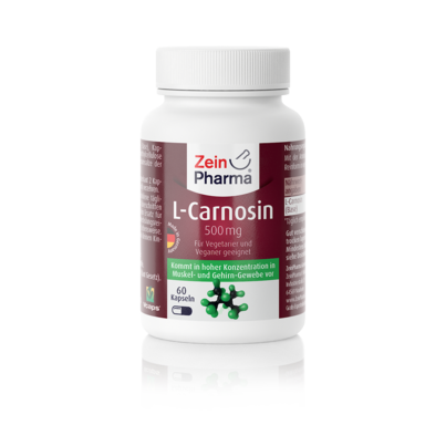 Sie sehen eine Packung Zeinpharma L-Carnosin 500 mg Kapseln, Produktbild: 01 Zeinpharma L-Carnosin 500 mg Kapseln, A-Nr.: 4182794 - 01