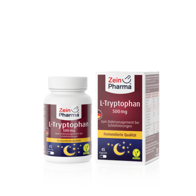 Sie sehen eine Packung Zeinpharma L-Tryptophan 500 mg Kapseln, Produktbild: 01 Zeinpharma L-Tryptophan 500 mg Kapseln, A-Nr.: 4331917 - 01