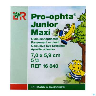 Sie sehen eine Packung Augenokklusionspflaster Pro-ophta Junior Maxi 7x 5,9cm 16842 100st, Produktbild: 01 Augenokklusionspflaster Pro-ophta Junior Maxi 7x 5,9cm 16842 100st, A-Nr.: 2723257 - 01