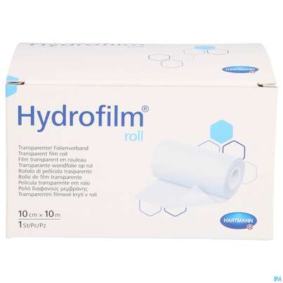 Sie sehen eine Packung Wundverband Fixierfolie Hydrofilm Roll Unsteril 10mx10cm 1st, Produktbild: 01 Wundverband Fixierfolie Hydrofilm Roll Unsteril 10mx10cm 1st, A-Nr.: 3289461 - 01