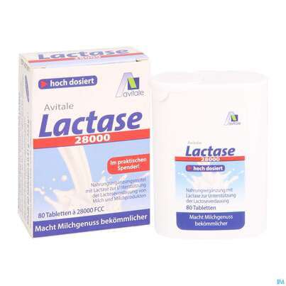 Sie sehen eine Packung Lactase Tabl 28.000 Fcc 80st, Produktbild: 05 Lactase Tabl 28.000 Fcc 80st, A-Nr.: 5296264 - 05