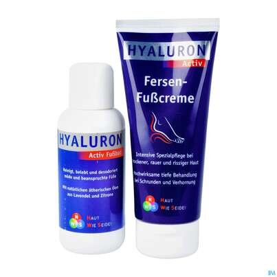 Sie sehen eine Packung Hyaluron Fersen-fuss Creme +magnesiumoelbad 100ml Aktio 100ml, Produktbild: 02 Hyaluron Fersen-fuss Creme +magnesiumoelbad 100ml Aktio 100ml, A-Nr.: 4355496 - 02
