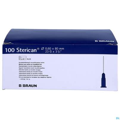 Sie sehen eine Packung Injektionsspritzen U.zubeh. Einmalkanuelen Braun/sterican/neuralth. G23x3 1/8 0,60x80mm 46656 100st, Produktbild: 01 Injektionsspritzen U.zubeh. Einmalkanuelen Braun/sterican/neuralth. G23x3 1/8 0,60x80mm 46656 100st, A-Nr.: 3694210 - 01