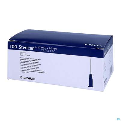 Sie sehen eine Packung Injektionsspritzen U.zubeh. Einmalkanuelen Braun/sterican/neuralth. G23x3 1/8 0,60x80mm 46656 100st, Produktbild: 02 Injektionsspritzen U.zubeh. Einmalkanuelen Braun/sterican/neuralth. G23x3 1/8 0,60x80mm 46656 100st, A-Nr.: 3694210 - 02