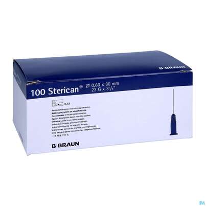 Sie sehen eine Packung Injektionsspritzen U.zubeh. Einmalkanuelen Braun/sterican/neuralth. G23x3 1/8 0,60x80mm 46656 100st, Produktbild: 03 Injektionsspritzen U.zubeh. Einmalkanuelen Braun/sterican/neuralth. G23x3 1/8 0,60x80mm 46656 100st, A-Nr.: 3694210 - 03
