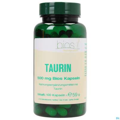 Sie sehen eine Packung Bios Taurin 500mg 100 Kapseln, Produktbild: 02 Bios Taurin 500mg 100 Kapseln, A-Nr.: 3892275 - 02