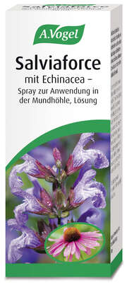 Sie sehen eine Packung A.Vogel Salviaforce mit Echinacea Spray zur Anwendung in der Mundhöhle. Lösung, Produktbild: 01 A.Vogel Salviaforce mit Echinacea Spray zur Anwendung in der Mundhöhle. Lösung, A-Nr.: 4976264 - 01