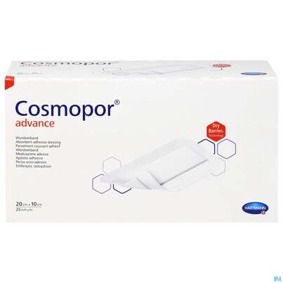 Sie sehen eine Packung Wundverband Cosmopor/advance 20x10cm 25st, Produktbild: 01 Wundverband Cosmopor/advance 20x10cm 25st, A-Nr.: 3796809 - 01
