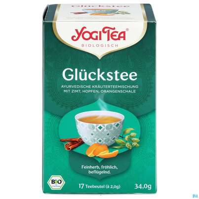 Sie sehen eine Packung Yogi Tea Bio Glueckstee 34g 17st, Produktbild: 01 Yogi Tea Bio Glueckstee 34g 17st, A-Nr.: 5750007 - 01