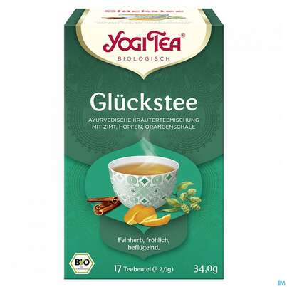 Sie sehen eine Packung Yogi Tea Bio Glueckstee 34g 17st, Produktbild: 02 Yogi Tea Bio Glueckstee 34g 17st, A-Nr.: 5750007 - 02