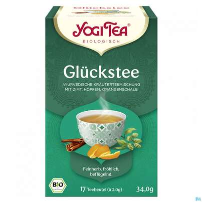 Sie sehen eine Packung Yogi Tea Bio Glueckstee 34g 17st, Produktbild: 03 Yogi Tea Bio Glueckstee 34g 17st, A-Nr.: 5750007 - 03