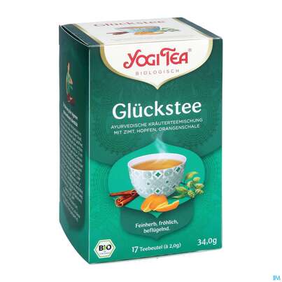 Sie sehen eine Packung Yogi Tea Bio Glueckstee 34g 17st, Produktbild: 05 Yogi Tea Bio Glueckstee 34g 17st, A-Nr.: 5750007 - 05