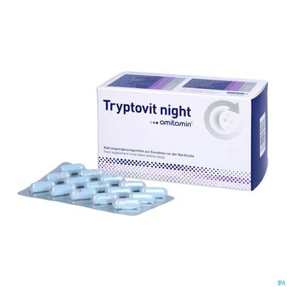 Sie sehen eine Packung Amitamin Kapseln Tryptovit Night Tryptophan Gaba Glutam 90st, Produktbild: 04 Amitamin Kapseln Tryptovit Night Tryptophan Gaba Glutam 90st, A-Nr.: 4763806 - 04