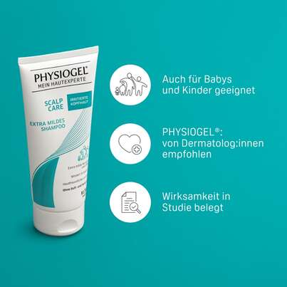 Sie sehen eine Packung PHYSIOGEL® Scalp Care Extra Mildes Shampoo für irritierte und sehr empfindliche Kopfhaut, Produktbild: 04 PHYSIOGEL® Scalp Care Extra Mildes Shampoo für irritierte und sehr empfindliche Kopfhaut, A-Nr.: 5419525 - 04