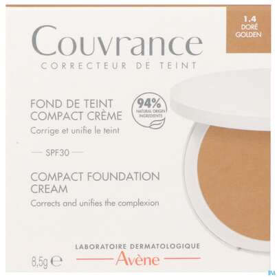 Sie sehen eine Packung Avene Couvrance Kompakt Creme-make-up Gold 1.4 8,5g, Produktbild: 01 Avene Couvrance Kompakt Creme-make-up Gold 1.4 8,5g, A-Nr.: 5862410 - 01