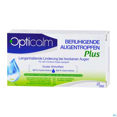 Sie sehen eine Packung Augentropfen Opticalm Beruhigend Plus Edo 0,5ml 20st, Produktbild: 02 Augentropfen Opticalm Beruhigend Plus Edo 0,5ml 20st, A-Nr.: 4031150 - 02
