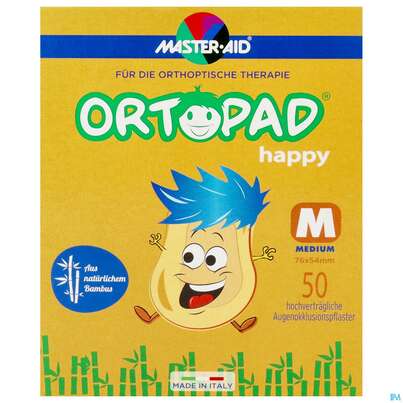 Sie sehen eine Packung Augenokklusionspflaster Ortopad Happy Medium 50st, Produktbild: 01 Augenokklusionspflaster Ortopad Happy Medium 50st, A-Nr.: 4099662 - 01