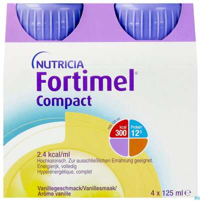 Sie sehen eine Packung Fortimel/compact/2.4 125ml Vitalflasche Vanille 24st, Produktbild: 01 Fortimel/compact/2.4 125ml Vitalflasche Vanille 24st, A-Nr.: 4293996 - 01