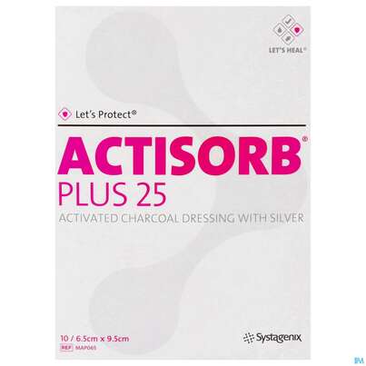 Sie sehen eine Packung Actisorb/plus 25 Silber -chemomedica Steril/map065 9,5x 6,5cm 10st, Produktbild: 01 Actisorb/plus 25 Silber -chemomedica Steril/map065 9,5x 6,5cm 10st, A-Nr.: 4261795 - 01