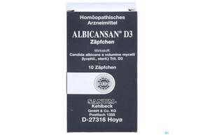 Sie sehen eine Packung Albicansan D 3 Suppositorium 10st, Produktbild: 01 Albicansan D 3 Suppositorium 10st, A-Nr.: 2396189 - 01