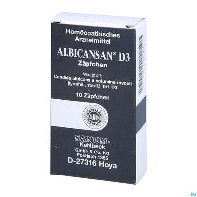 Sie sehen eine Packung Albicansan D 3 Suppositorium 10st, Produktbild: 03 Albicansan D 3 Suppositorium 10st, A-Nr.: 2396189 - 03