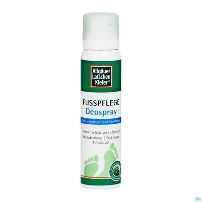 Sie sehen eine Packung Allgäuer Latschenkiefer Fußpflege Deospray 100ml, Produktbild: 03 Allgäuer Latschenkiefer Fußpflege Deospray 100ml, A-Nr.: 3083363 - 03