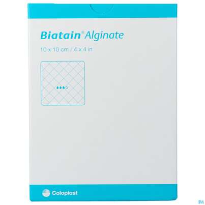 Sie sehen eine Packung Biatain Alginatkompresse Steril 10x10cm Nr 37 10st, Produktbild: 01 Biatain Alginatkompresse Steril 10x10cm Nr 37 10st, A-Nr.: 4050928 - 01