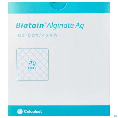 Sie sehen eine Packung Biatain/ag Alginatkompresse Steril 10x10cm Nr 37 10st, Produktbild: 01 Biatain/ag Alginatkompresse Steril 10x10cm Nr 37 10st, A-Nr.: 4050957 - 01