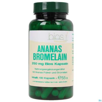 Sie sehen eine Packung Bios Ananas Bromelain 250mg 100 Kapseln, Produktbild: 02 Bios Ananas Bromelain 250mg 100 Kapseln, A-Nr.: 4070144 - 02