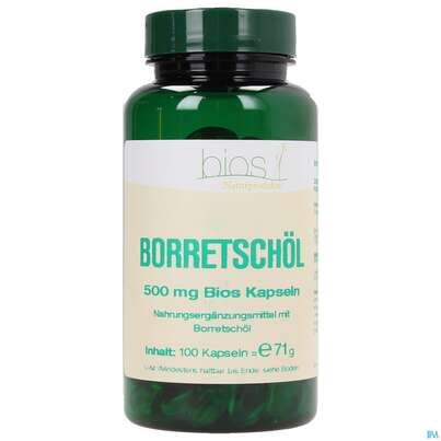 Sie sehen eine Packung Bios Borretschöl 500mg 100 Kapseln, Produktbild: 02 Bios Borretschöl 500mg 100 Kapseln, A-Nr.: 3890804 - 02
