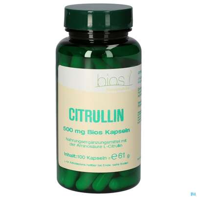 Sie sehen eine Packung Bios Citrullin 500mg 100 Kapseln, Produktbild: 02 Bios Citrullin 500mg 100 Kapseln, A-Nr.: 4103464 - 02