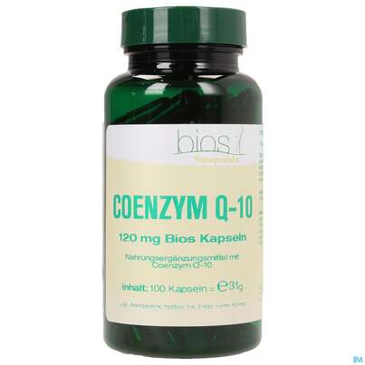 Sie sehen eine Packung Bios Coenzym Q-10 120mg 100 Kapseln, Produktbild: 01 Bios Coenzym Q-10 120mg 100 Kapseln, A-Nr.: 3892890 - 01