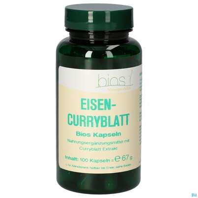 Sie sehen eine Packung Bios Eisen-curryblatt 100 Kapseln, Produktbild: 02 Bios Eisen-curryblatt 100 Kapseln, A-Nr.: 4334063 - 02