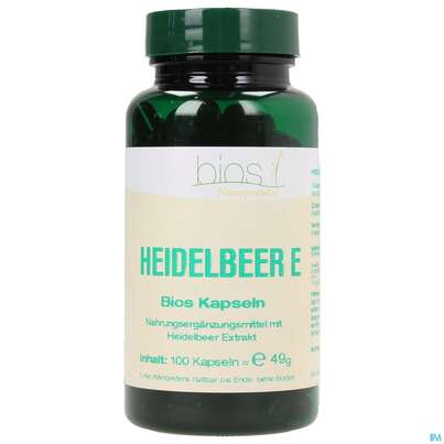 Sie sehen eine Packung Bios Heidelbeer Extrakt 100 Kapseln, Produktbild: 02 Bios Heidelbeer Extrakt 100 Kapseln, A-Nr.: 3891519 - 02