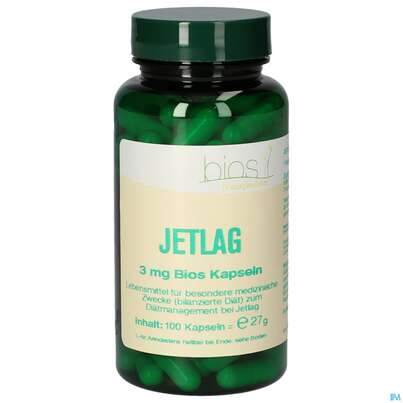 Sie sehen eine Packung Bios Jetlag 3mg 100 Kapseln, Produktbild: 02 Bios Jetlag 3mg 100 Kapseln, A-Nr.: 4246962 - 02