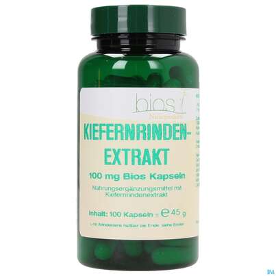 Sie sehen eine Packung Bios Kiefernrindenextrakt 100mg 100 Kapseln, Produktbild: 02 Bios Kiefernrindenextrakt 100mg 100 Kapseln, A-Nr.: 3891809 - 02