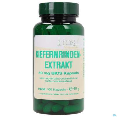 Sie sehen eine Packung Bios Kiefernrindenextrakt 50mg 100 Kapseln, Produktbild: 02 Bios Kiefernrindenextrakt 50mg 100 Kapseln, A-Nr.: 3891790 - 02