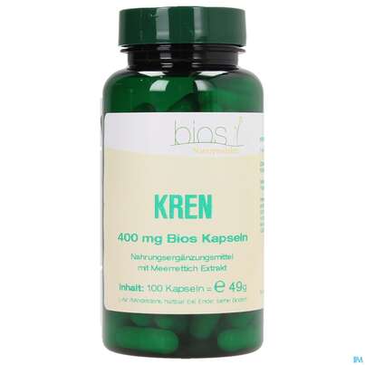 Sie sehen eine Packung Bios Kren 400mg 100 Kapseln, Produktbild: 02 Bios Kren 400mg 100 Kapseln, A-Nr.: 4034065 - 02