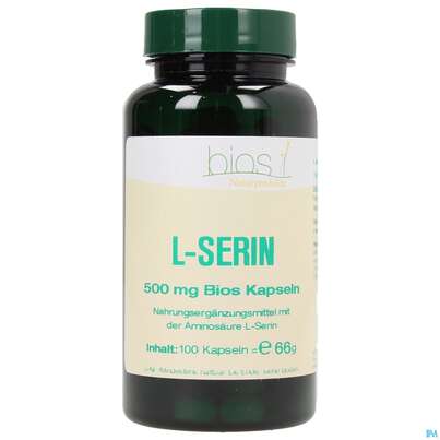 Sie sehen eine Packung Bios l-serin 500mg 100 Kapseln, Produktbild: 02 Bios l-serin 500mg 100 Kapseln, A-Nr.: 3892269 - 02
