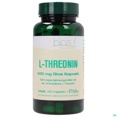 Sie sehen eine Packung Bios l-threonin 500mg 100 Kapseln, Produktbild: 01 Bios l-threonin 500mg 100 Kapseln, A-Nr.: 3892281 - 01
