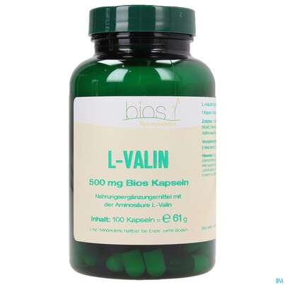 Sie sehen eine Packung Bios l-valin 500mg 100 Kapseln, Produktbild: 02 Bios l-valin 500mg 100 Kapseln, A-Nr.: 3892335 - 02