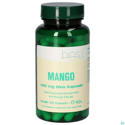 Sie sehen eine Packung Bios Mango 400mg 100 Kapseln, Produktbild: 02 Bios Mango 400mg 100 Kapseln, A-Nr.: 4078766 - 02