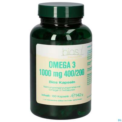 Sie sehen eine Packung Bios Omega 3 1000mg 400/200 100 Kapseln, Produktbild: 02 Bios Omega 3 1000mg 400/200 100 Kapseln, A-Nr.: 4341519 - 02