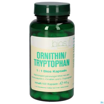 Sie sehen eine Packung Bios Ornithin/tryptophan 1:1 100 Kapseln, Produktbild: 01 Bios Ornithin/tryptophan 1:1 100 Kapseln, A-Nr.: 4247140 - 01